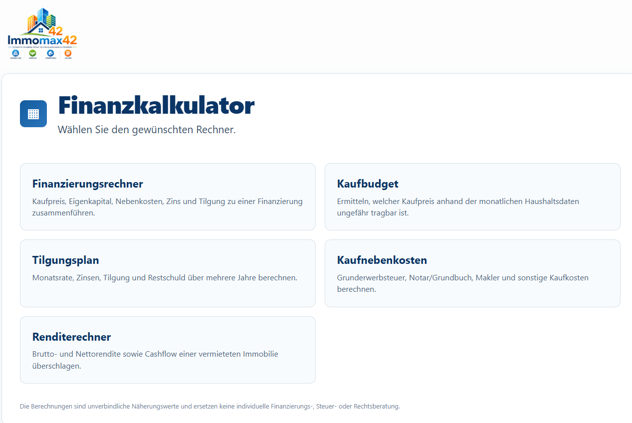 Immomax42 Finanz-Kalkulator
